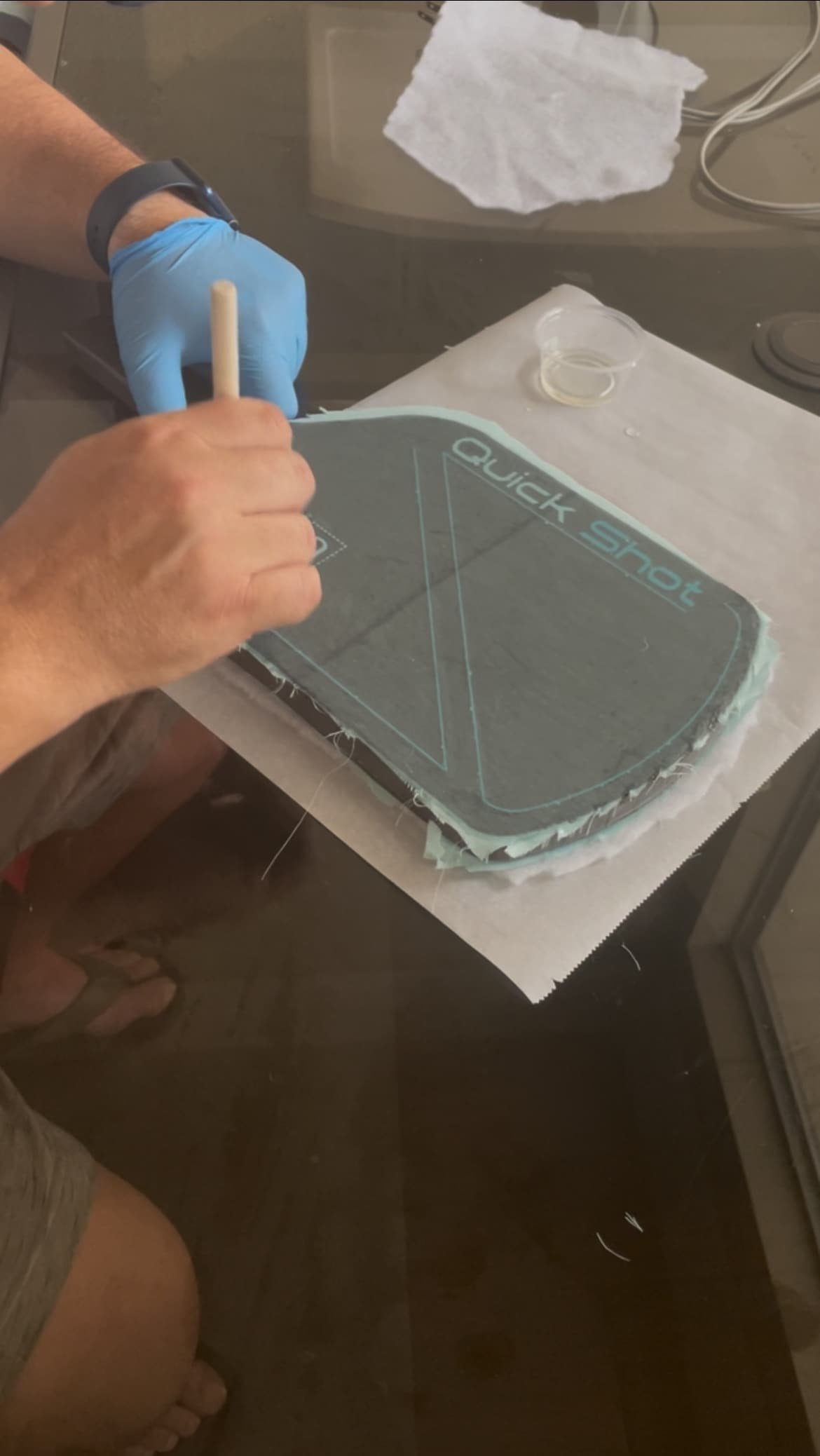 Close-up of Quick Shot paddle face texture and core construction